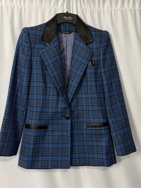Vtg Arthur Chapnik Neiman Marcus Blue Plaid Wool Academia Blazer Sz 4
